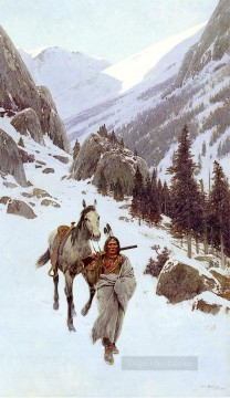  America Canvas - Through The Pass Winter west Indian native Americans Henry Farny